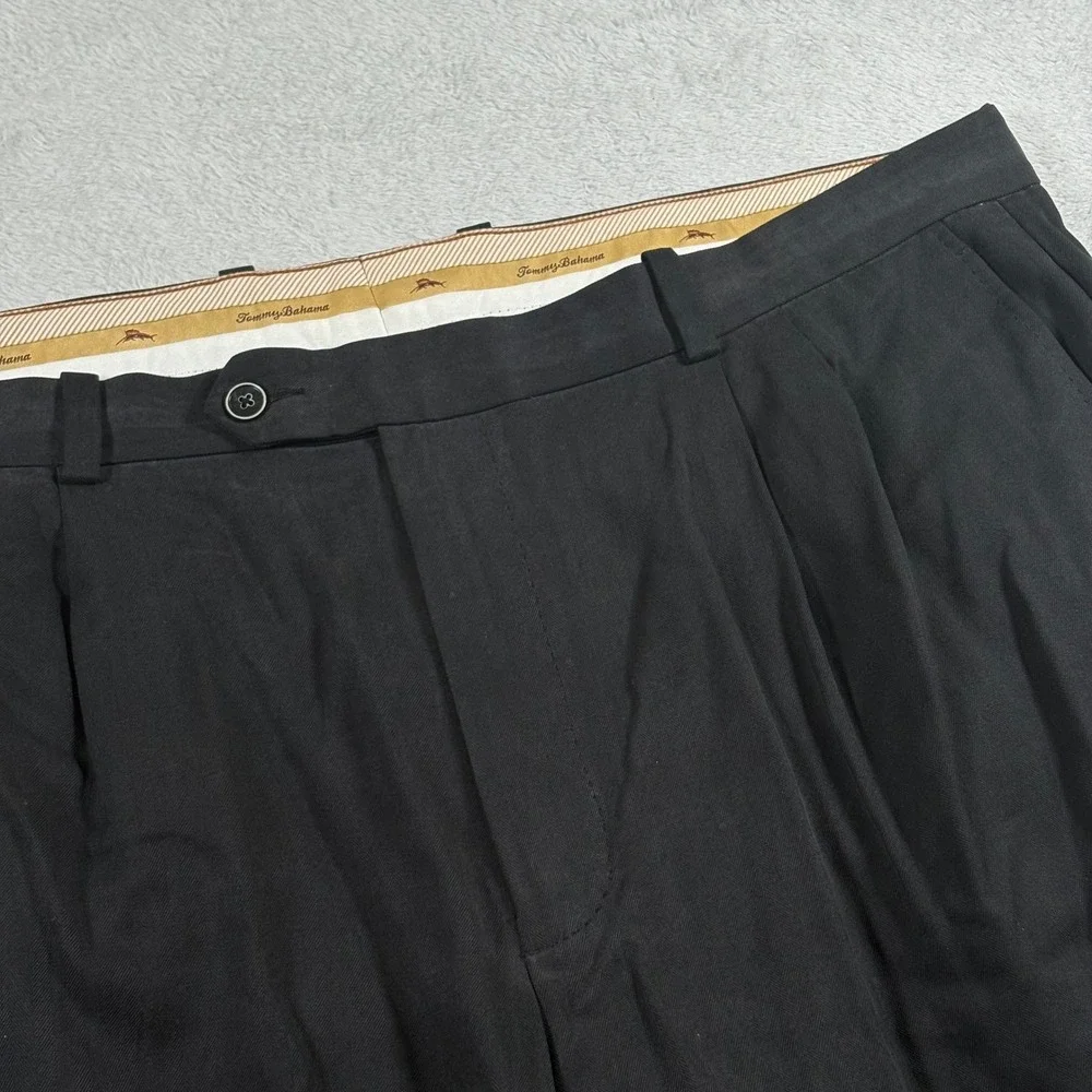 Tommy Bahama Pleated Pants Mens Black Silk Cotton Herringbone 42x34